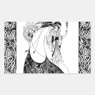 Pegatina Rectangular Aubrey Beardsley La Falda del Pavo Real Art Nouvea