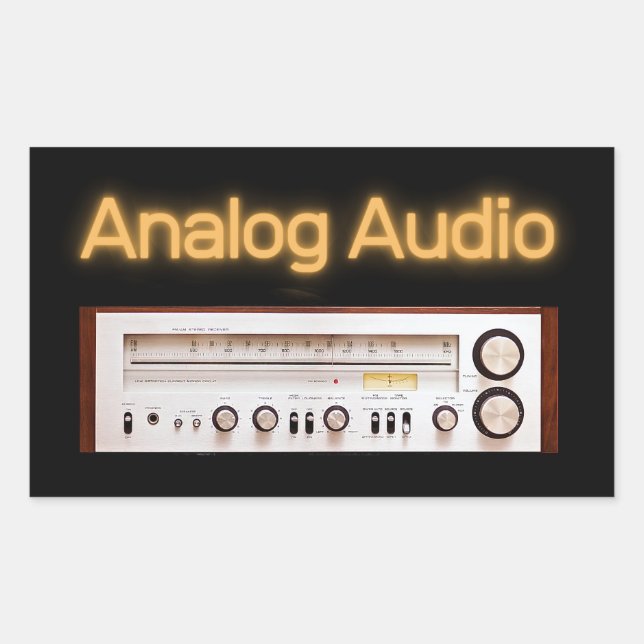 Pegatina Rectangular Audio analógico antiguo HI FI (Anverso)
