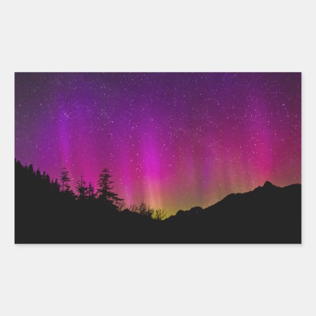 Pegatina Rectangular Aurora Borealis Starry Night Sky (Anverso)