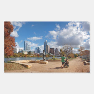 Pegatina Rectangular Austin Texas Downtown Skyline - Lago Ladybird