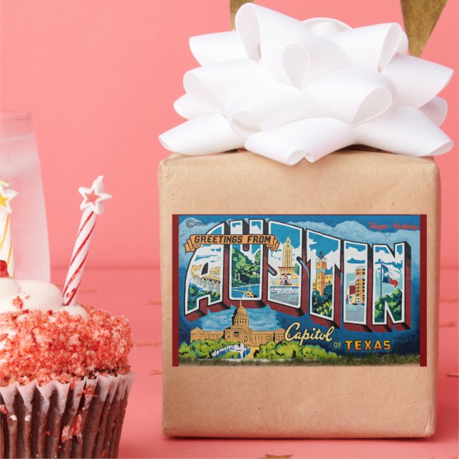 Pegatina Rectangular Austin, Texas Greetings (Fiesta)