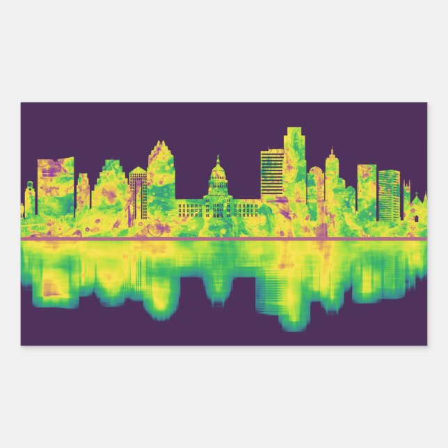 Pegatina Rectangular Austin Texas Skyline (Anverso)