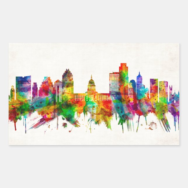 Pegatina Rectangular Austin Texas Skyline (Anverso)