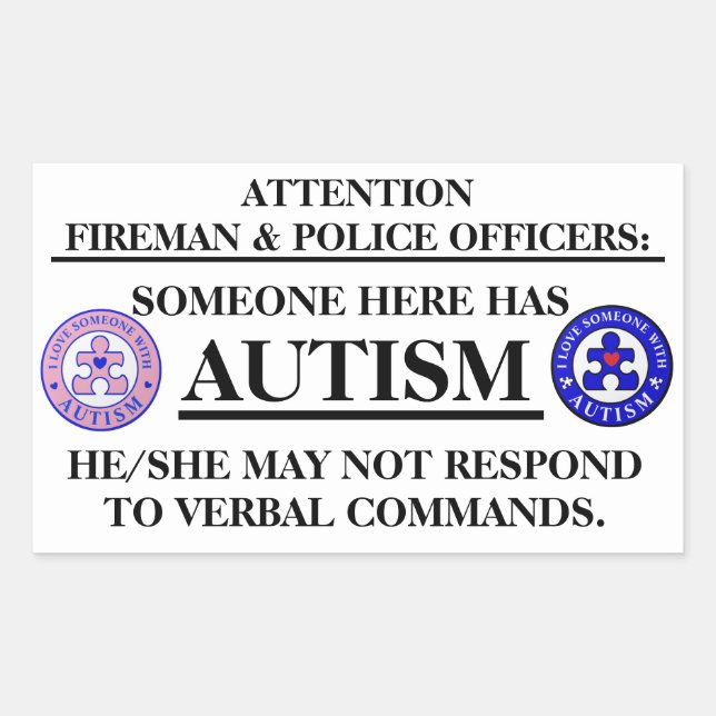 Pegatina Rectangular AutismPuzzlePiece.com Autismo, Incendio/Seguridad  (Anverso)