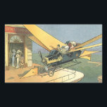 Pegatina Rectangular Auto convertible de vintage Science Ficción Steamp<br><div class="desc">Ilustracion Vintage Victoriano futurista viajes y transporte ciencia ficción diseño de punk de vapor con un auto convertible volador con alas. El chófer está a punto de aterrizar su coche futurista (o es un avión) en la tienda de chocolates en el futuro. Un clásico diseño de ciencia ficción de historietas...</div>