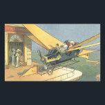 Pegatina Rectangular Auto convertible de vintage Science Ficción Steamp<br><div class="desc">Ilustracion Vintage Victoriano futurista viajes y transporte ciencia ficción diseño de punk de vapor con un auto convertible volador con alas. El chófer está a punto de aterrizar su coche futurista (o es un avión) en la tienda de chocolates en el futuro. Un clásico diseño de ciencia ficción de historietas...</div>