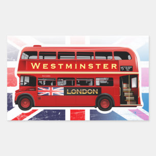 Pegatina Rectangular Autobús de dos pisos rojo vintage de Londres