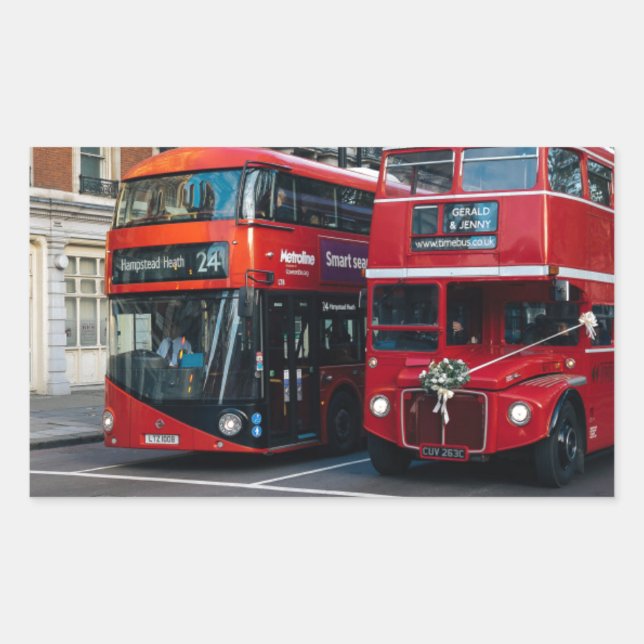 Pegatina Rectangular Autobuses Red Double Decker (Anverso)