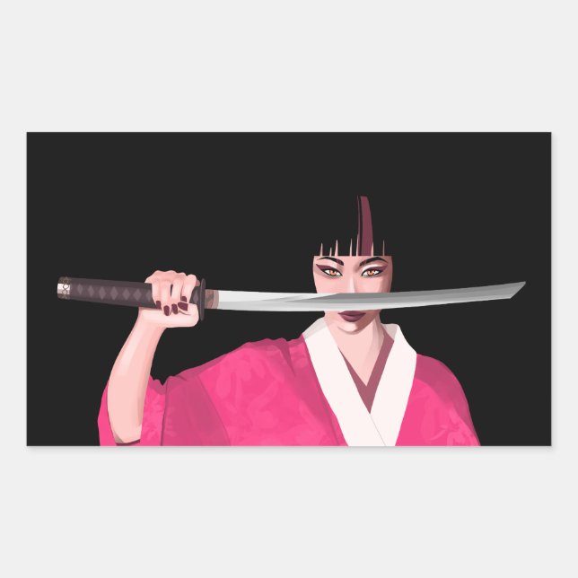 Pegatina Rectangular Autocollant japonaise en kimono avec un sabre (Anverso)