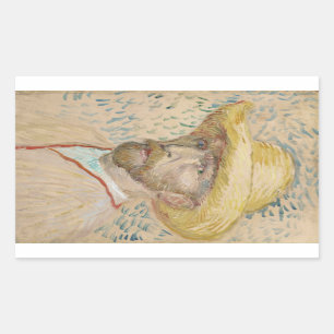 Pegatina Rectangular Autorretrato de Van Gogh con sombrero de paja