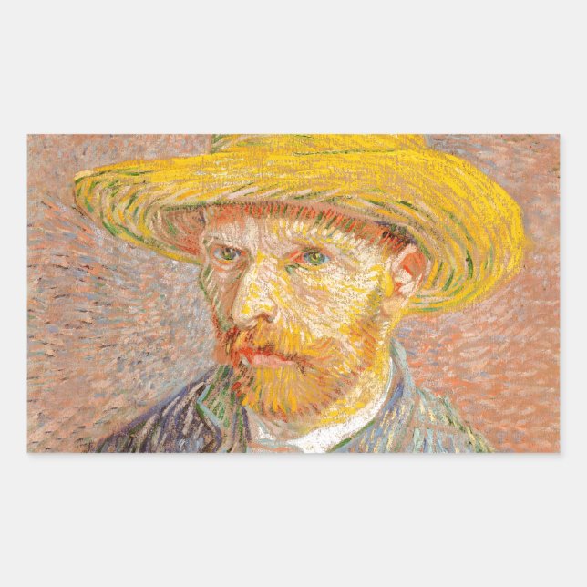 Pegatina Rectangular Autorretrato de Vincent Van Gogh con sombrero de p (Anverso)