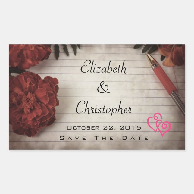 Pegatina Rectangular Autumn Floral Design Save the Date Boda (Anverso)