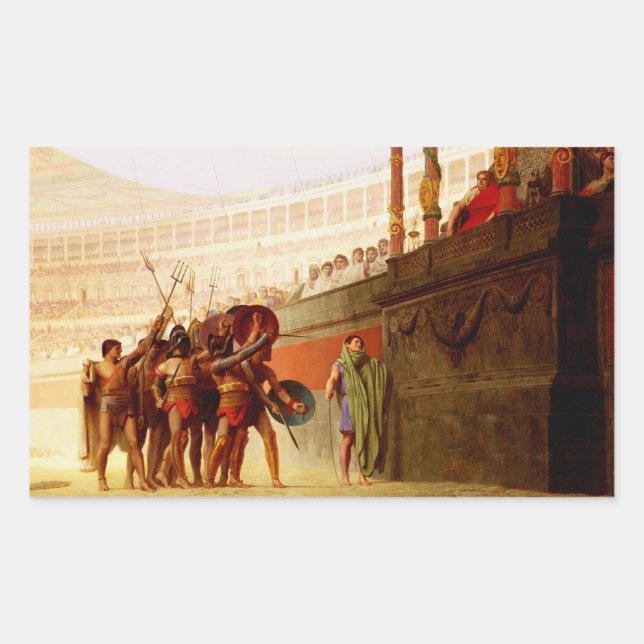 Pegatina Rectangular Ave Caesar by Jean-Leon Gerome (Anverso)
