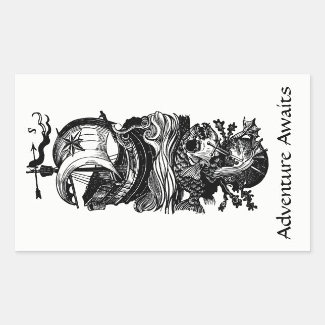 Pegatina Rectangular Aventura a los Pegatinas de la Librería de Barcos (Anverso)