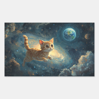 Pegatina Rectangular Aventura del Gato Cósmico – Pintura Enchantadora d