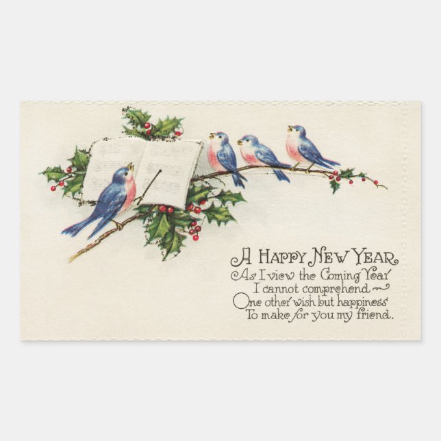 Pegatina Rectangular Aves de época Año Nuevo (Anverso)
