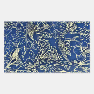 Pegatina Rectangular Aves Purpurina azul floral primavera floral primav