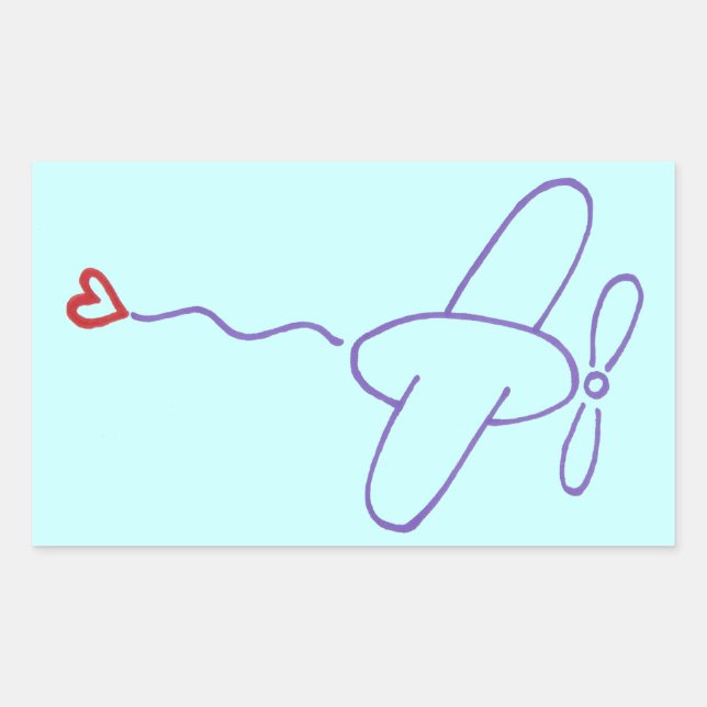 Pegatina Rectangular Avión con corazón (Anverso)