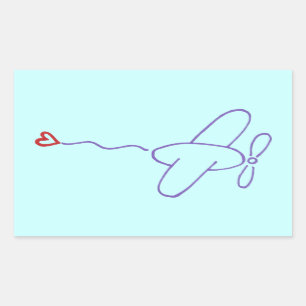 Pegatina Rectangular Avión con corazón