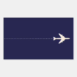 Pegatina Rectangular avión de viaje con línea de puntos