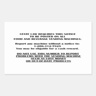 Pegatina Rectangular aviso de la máquina expendedora
