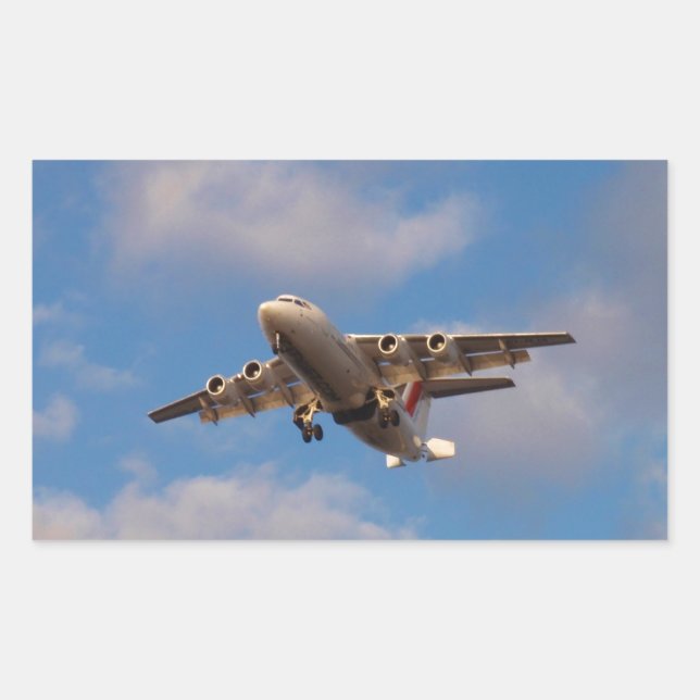 Pegatina Rectangular Avro RJ85 Jet aterrizando (Anverso)