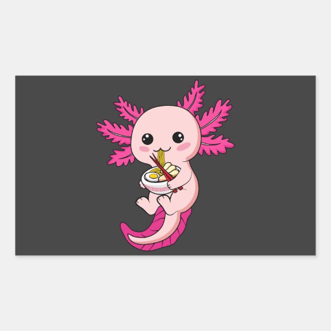 Pegatina Rectangular Axolotl Comer fideos Ramen Kawaii Anime (Anverso)