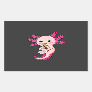 Pegatina Rectangular Axolotl Comer fideos Ramen Kawaii Anime