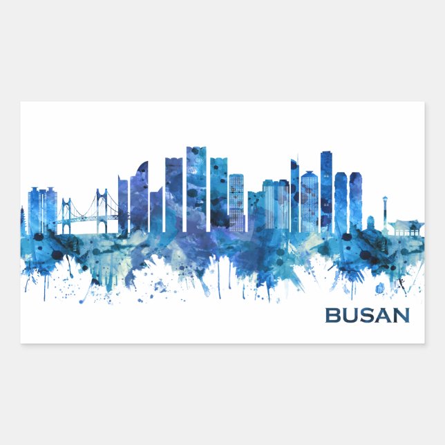 Pegatina Rectangular Azul aéreo de Busan Corea del Sur (Anverso)