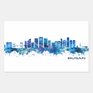 Pegatina Rectangular Azul aéreo de Busan Corea del Sur