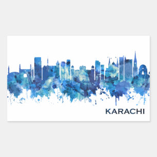 Pegatina Rectangular Azul aéreo de Pakistán de Karachi