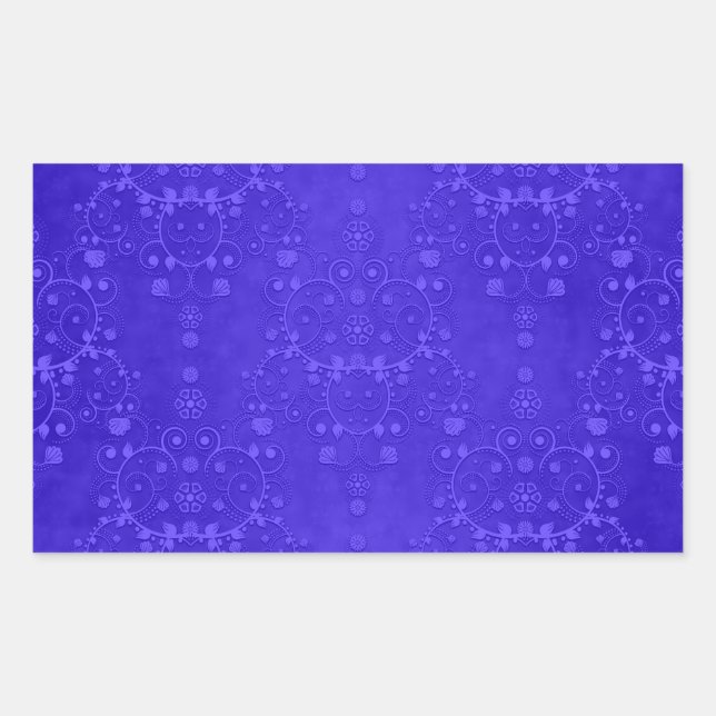 Pegatina Rectangular Azul Cobalto Vibrante Patrón Fancy Damask (Anverso)