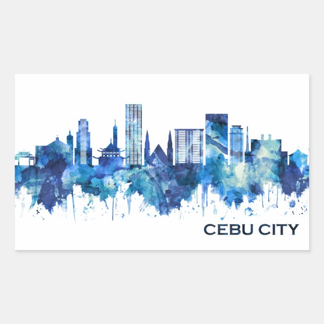 Pegatina Rectangular Azul de Filipinas en la ciudad de Cebu (Anverso)