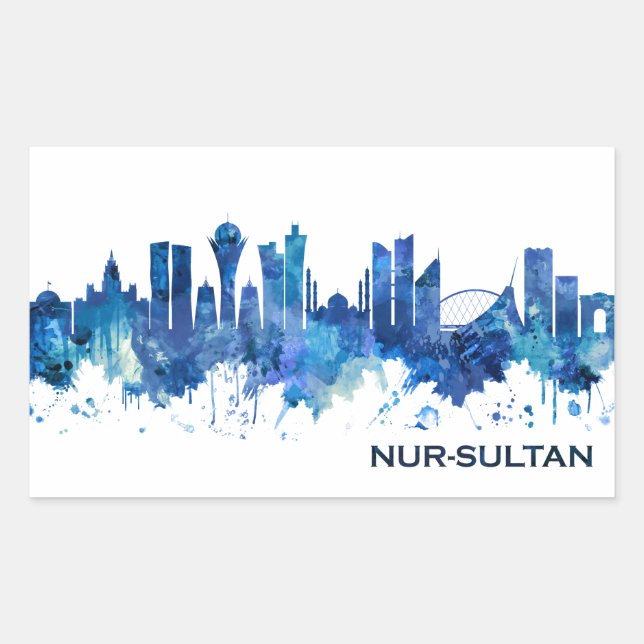 Pegatina Rectangular Azul de la línea aérea de Kazajistán de Nur-Sultan (Anverso)