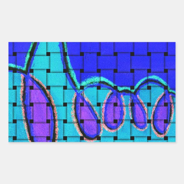 Pegatina Rectangular Azul Francés Abstracto con Textura Tejida (Anverso)