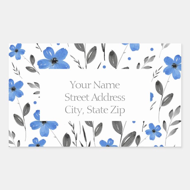 Pegatina Rectangular Azul, gris, azul de cinco Petales Motif de flor (Anverso)
