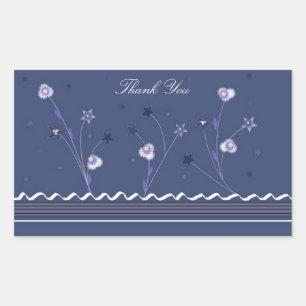 Pegatina Rectangular Azul Marino Floral Gracias