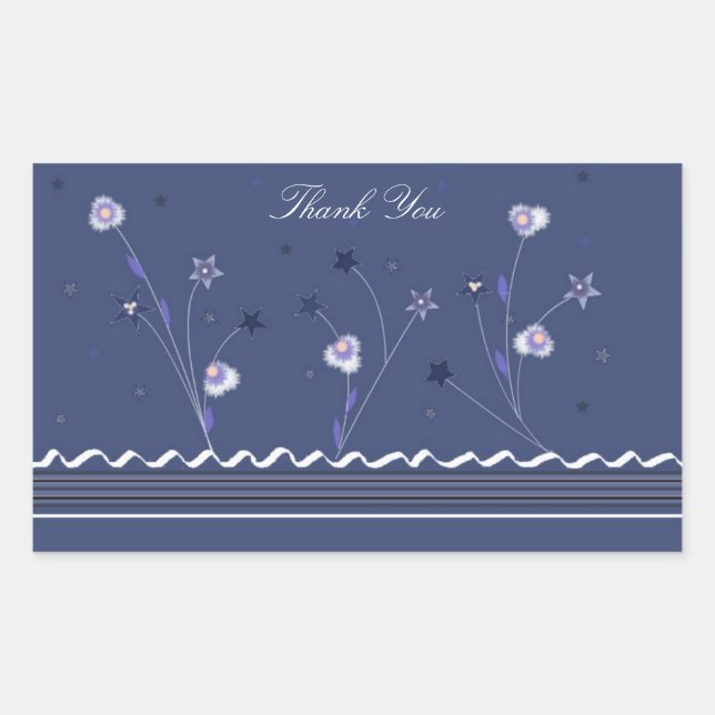 Pegatina Rectangular Azul Marino Floral Gracias (Anverso)