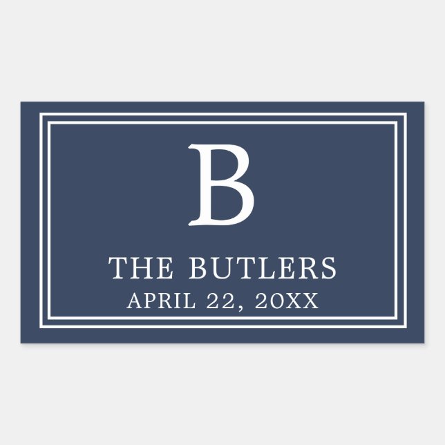 Pegatina rectangular azul marino moderna (Anverso)