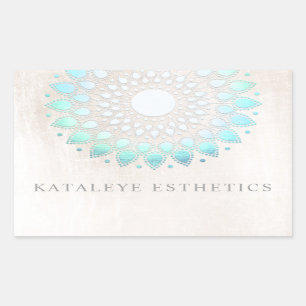 Pegatina Rectangular Azul turquesa Lotus Mandala Cepillado Mármol Blanc