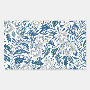Pegatina Rectangular Azul Vintage Floral Asiático: Chinoiserie Antiguo