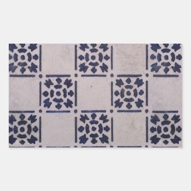 Pegatina Rectangular Azulejo holandés azul blanco patrón antiguo (Anverso)