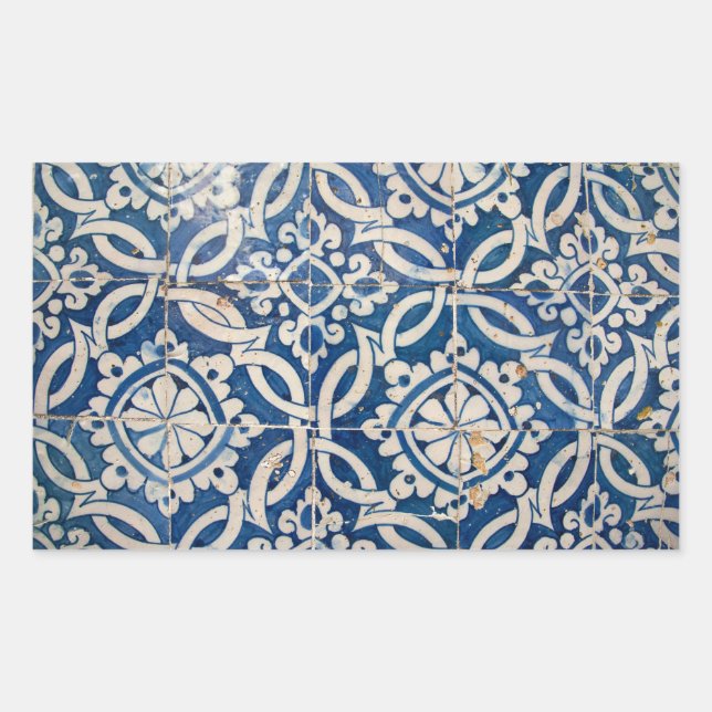 Pegatina Rectangular Azulejo portugués vintage (Anverso)