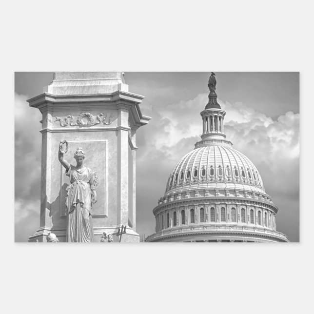 Pegatina Rectangular B&W Washington DC (Anverso)