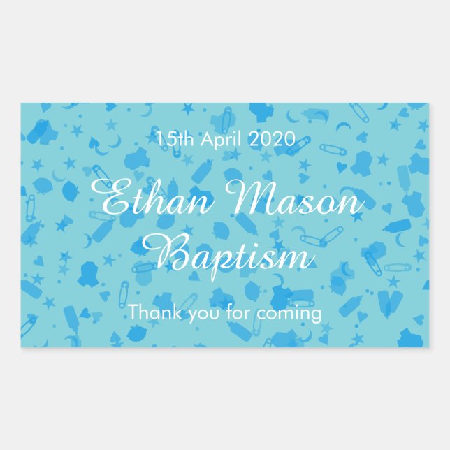 Pegatina Rectangular Baby Blue Confetti Baptism Christening Favor (Anverso)
