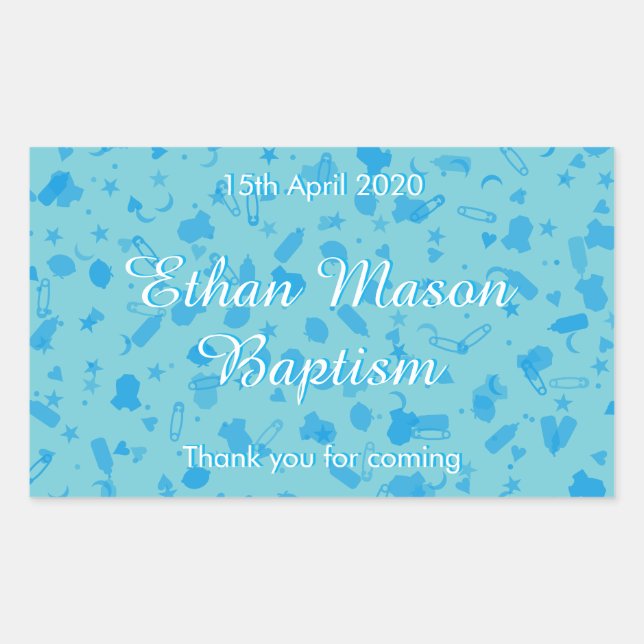 Pegatina Rectangular Baby Blue Confetti Baptism Christening Favor (Anverso)