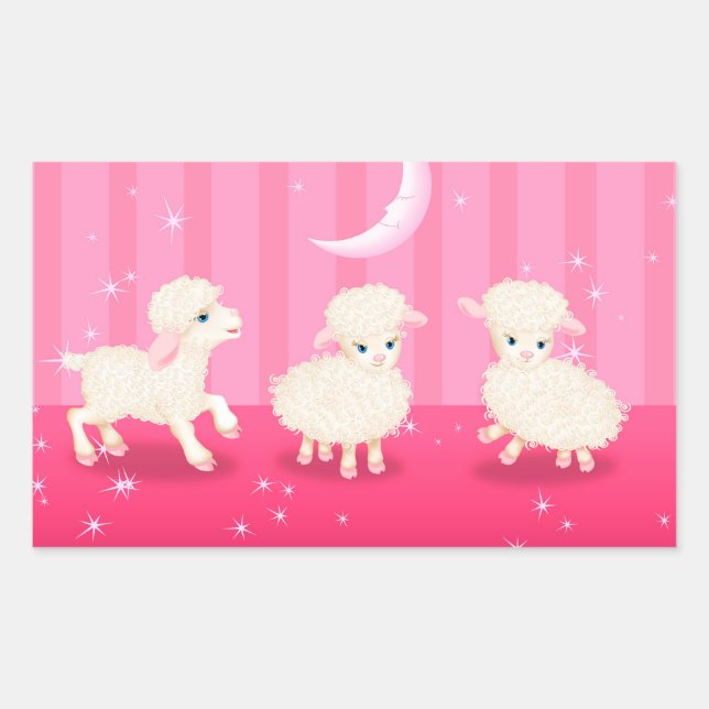 Pegatina Rectangular Baby Lambs (Anverso)