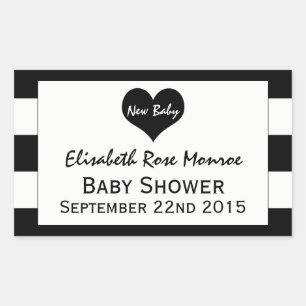 Pegatina Rectangular Baby Shower blanco y negro de Moda moderna