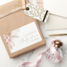 Pegatina Rectangular Baby Shower Chica de Grass Boho Pampas