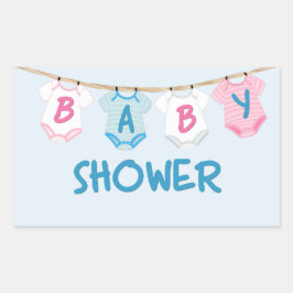 Pegatina Rectangular Baby Shower con ropa de bebé